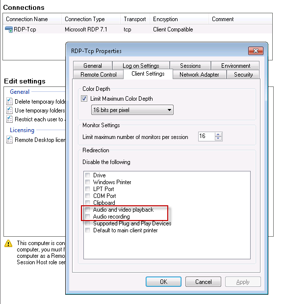 RDP TCP Connection Properties