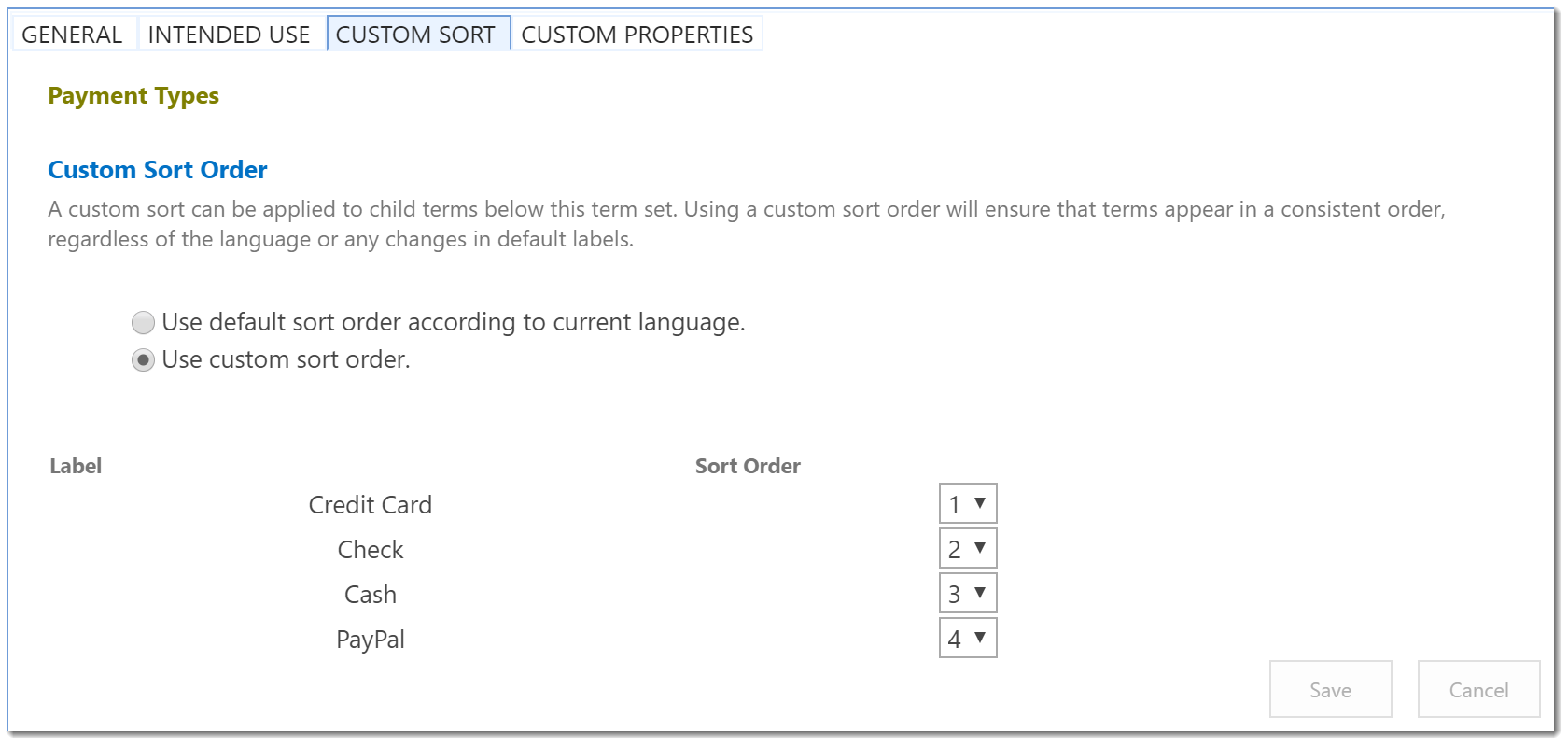 Managed Metadata Service alternate sort order