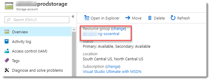 Storage Account Resource Group