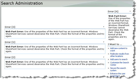 Search Administration Errors