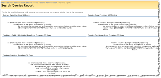 Search Query Report Errors