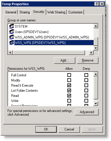 Temp Directory Permissions