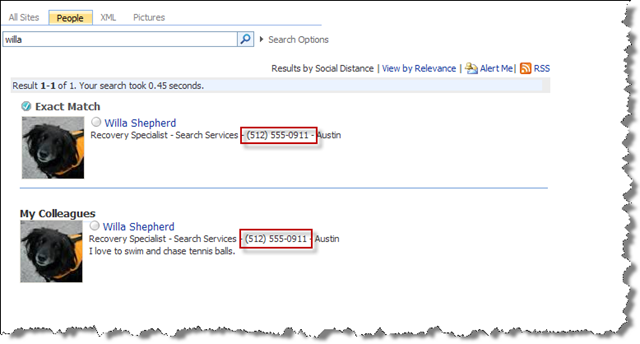 People Search Results with phone number
