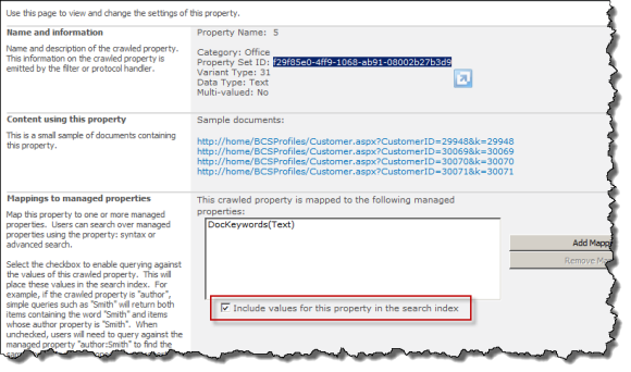 Crawled Property Dialog