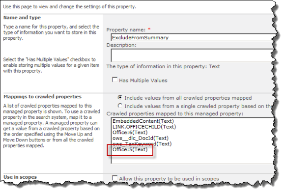 Exclude From Summary Managed Property