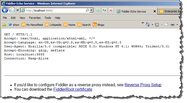 Fiddler status page