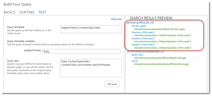 Query results